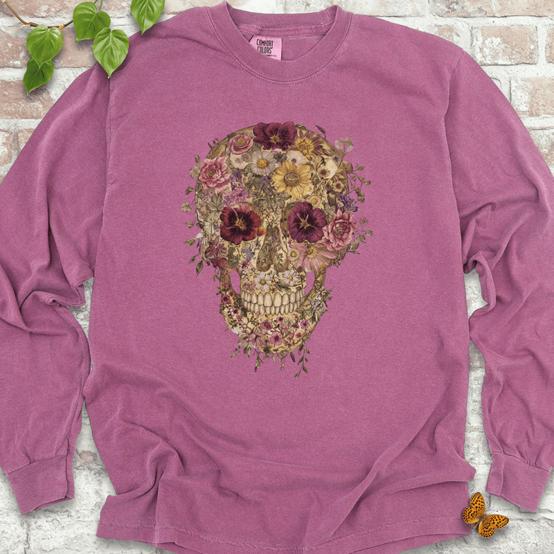 Floral Skull Long Sleeve T-Shirt