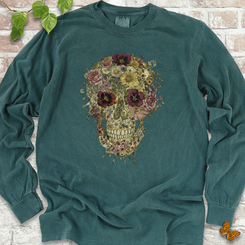 Floral Skull Long Sleeve T-Shirt