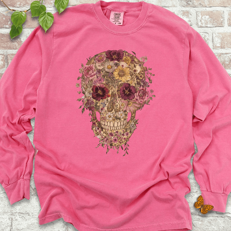 Floral Skull Long Sleeve T-Shirt