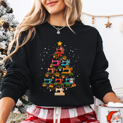 Antique Sewing Machine Christmas Tree Long Sleeve Tee